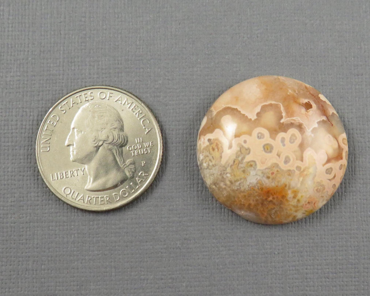 28mm Crazy Lace Agate Cabochon | 28mm, 46.8cts | Peach Pink and White Banding | AG412 - - GemEnthusiast