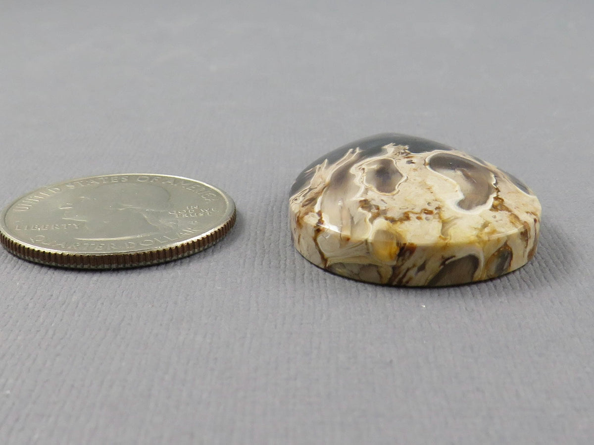 Fossilized Palm Root Pear Cabochon | Flame Pattern | 36x25mm, 44ct | White, Black, Yellow | PRF103 - - GemEnthusiast