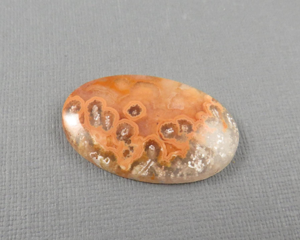 Crazy Lace Agate Oval Cabochon | 35mm x 22mm, 32cts | Peach Pink and White Banding | AG406 - - GemEnthusiast