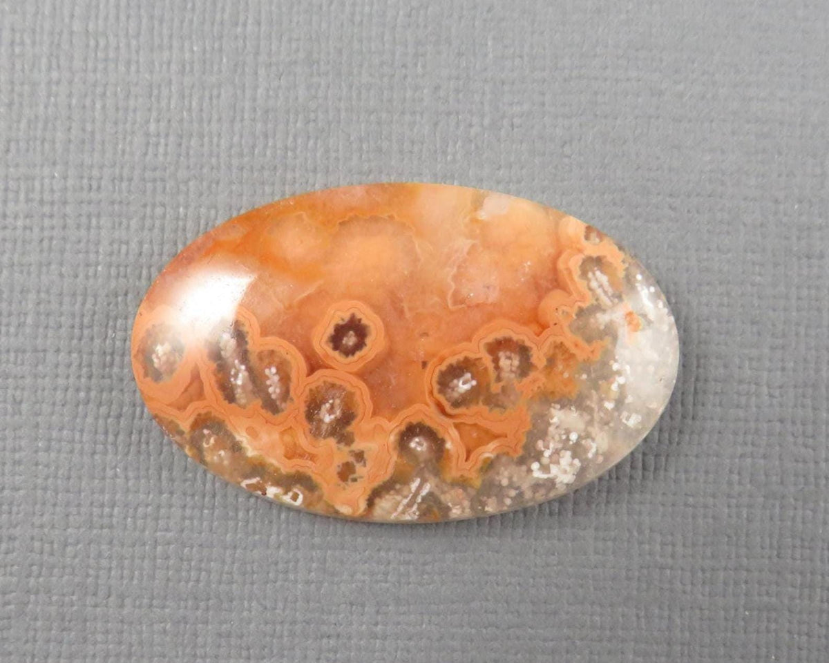 Crazy Lace Agate Oval Cabochon | 35mm x 22mm, 32cts | Peach Pink and White Banding | AG406 - - GemEnthusiast