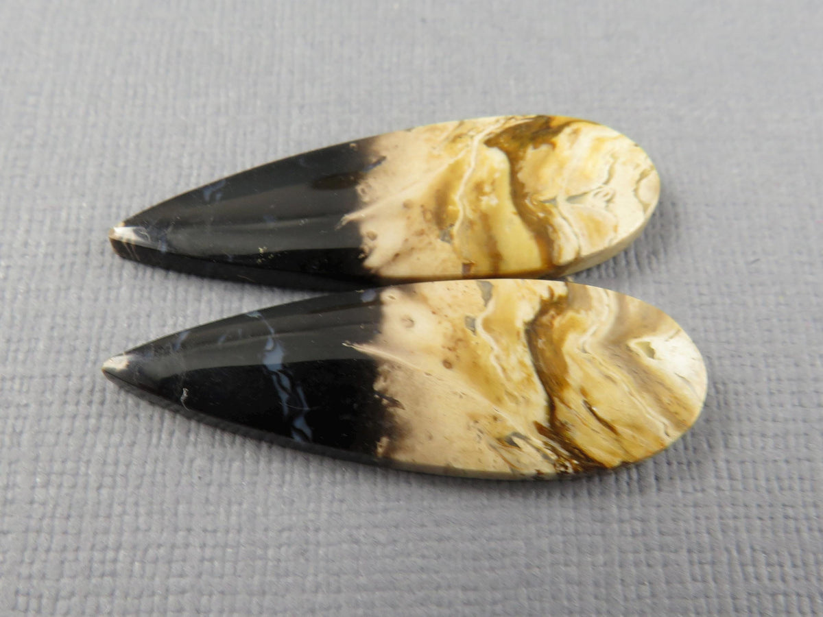 Fossil Palm Root Pear Pair | Cabochons for Earrings | 24mm x 12mm, 26cts | PRF106 - - GemEnthusiast