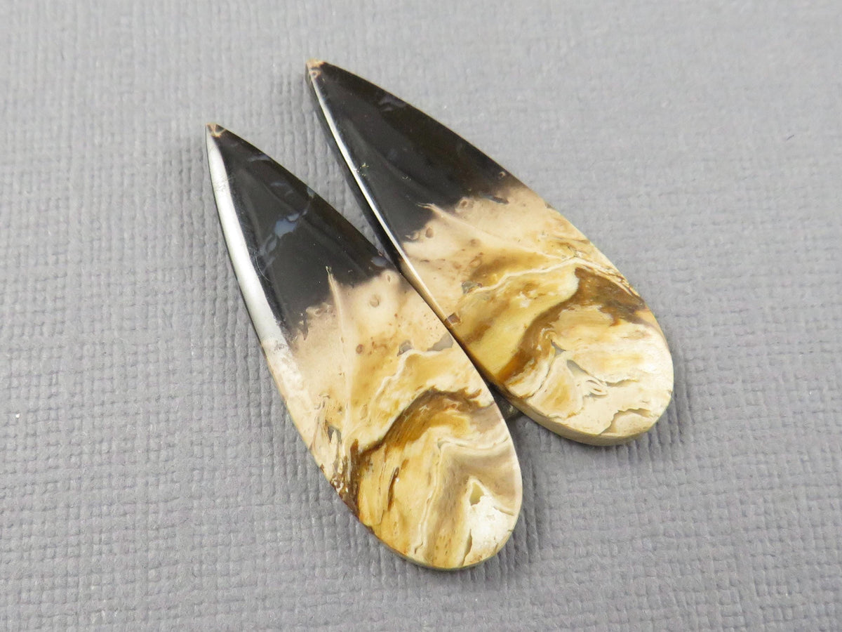 Fossil Palm Root Pear Pair | Cabochons for Earrings | 24mm x 12mm, 26cts | PRF106 - - GemEnthusiast
