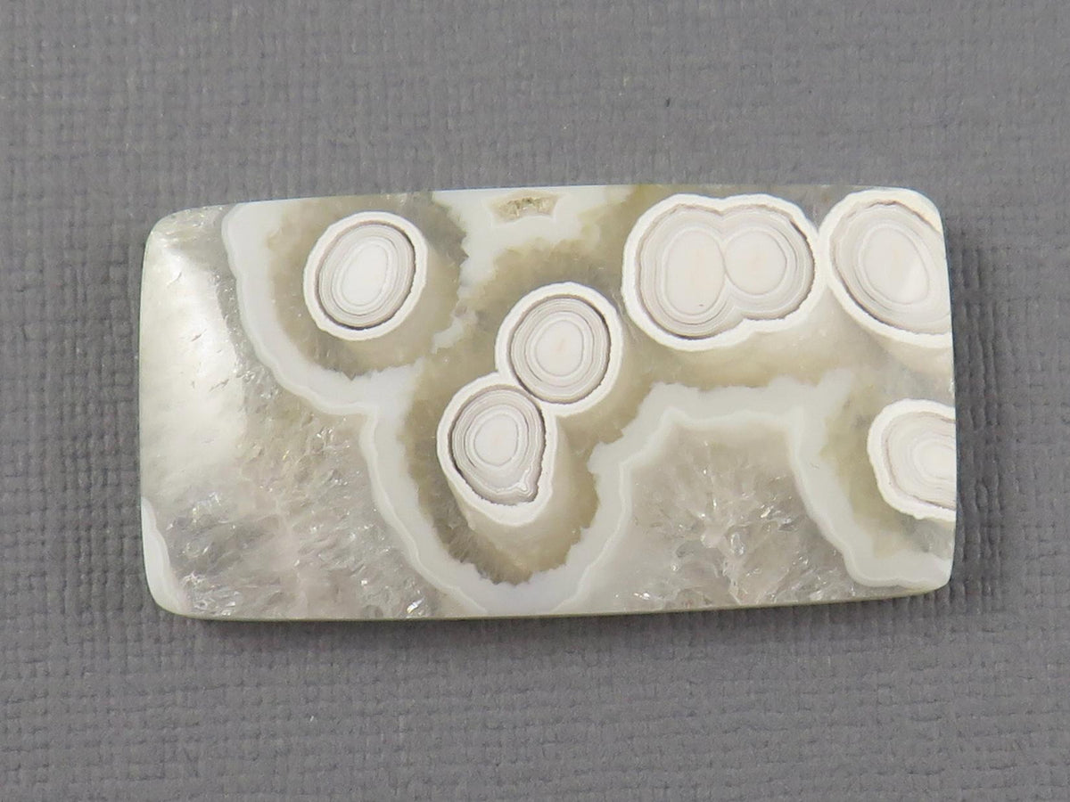 White Orbicular Agate Rectangle Cabochon, Indonesia, 38x20mm (OA125) - - GemEnthusiast