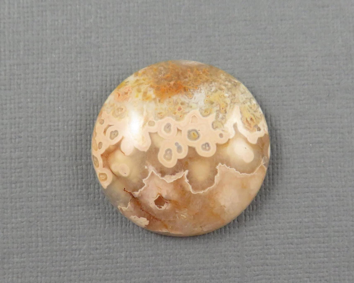 28mm Crazy Lace Agate Cabochon | 28mm, 46.8cts | Peach Pink and White Banding | AG412 - - GemEnthusiast