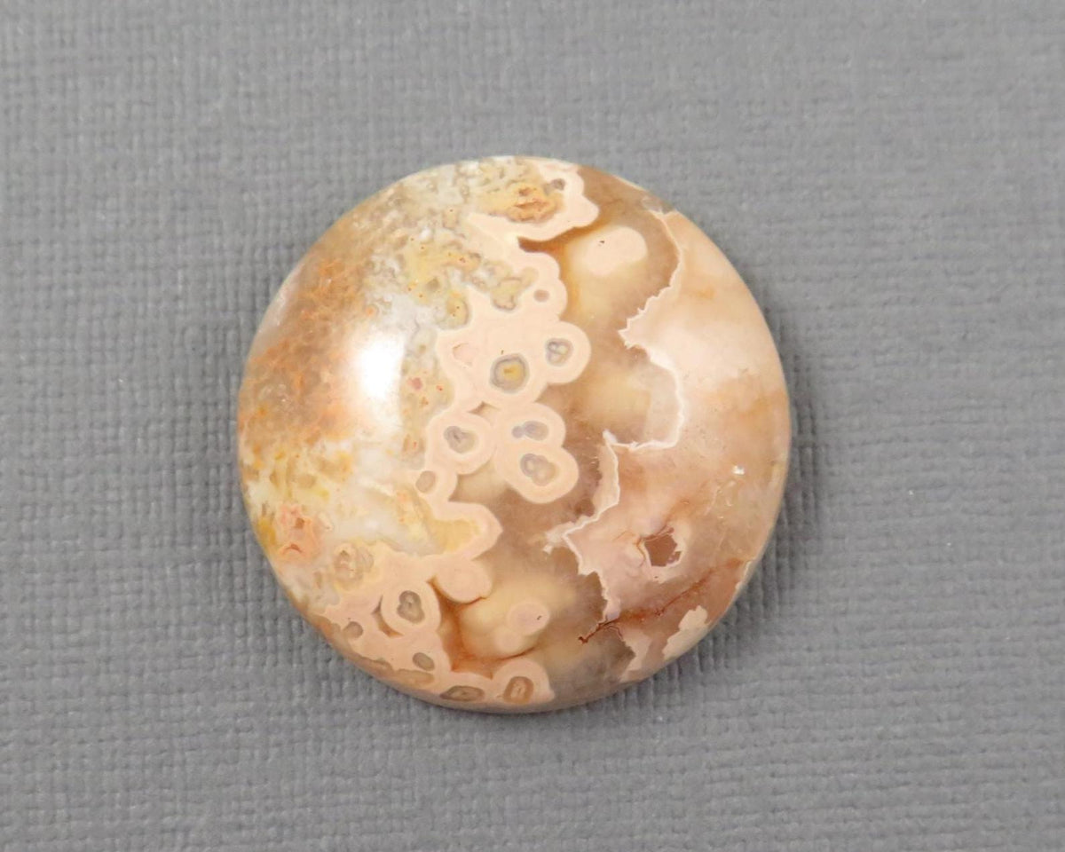 28mm Crazy Lace Agate Cabochon | 28mm, 46.8cts | Peach Pink and White Banding | AG412 - - GemEnthusiast
