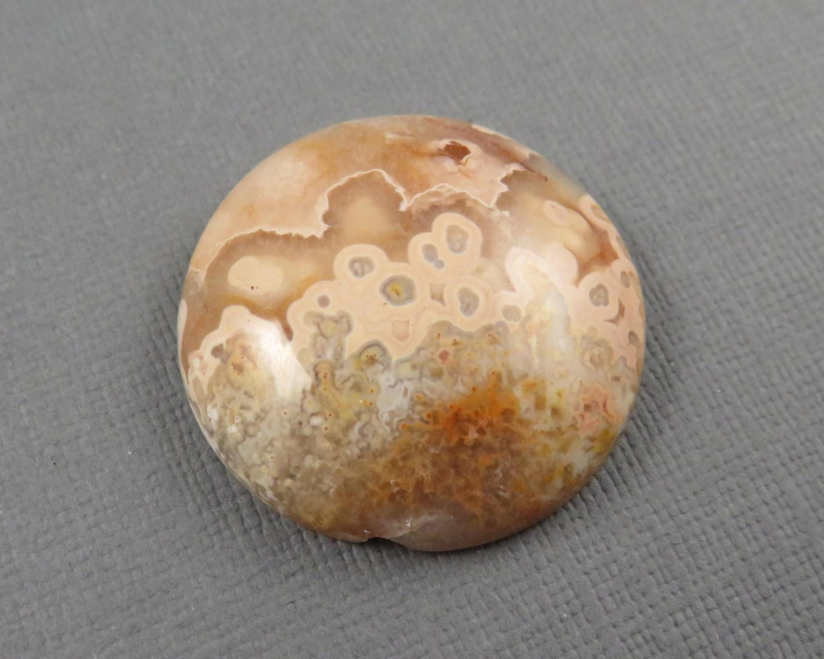 28mm Crazy Lace Agate Cabochon | 28mm, 46.8cts | Peach Pink and White Banding | AG412 - - GemEnthusiast