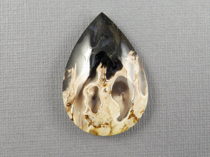 Fossilized Palm Root Pear Cabochon | Flame Pattern | 36x25mm, 44ct | White, Black, Yellow | PRF103 - - GemEnthusiast