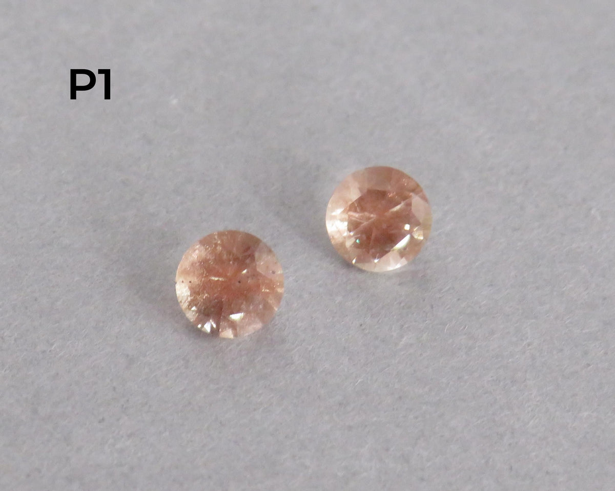 4.5mm Peach Oregon Sunstone Faceted Pair with Schiller, Sold per Pair OSF253 - - GemEnthusiast