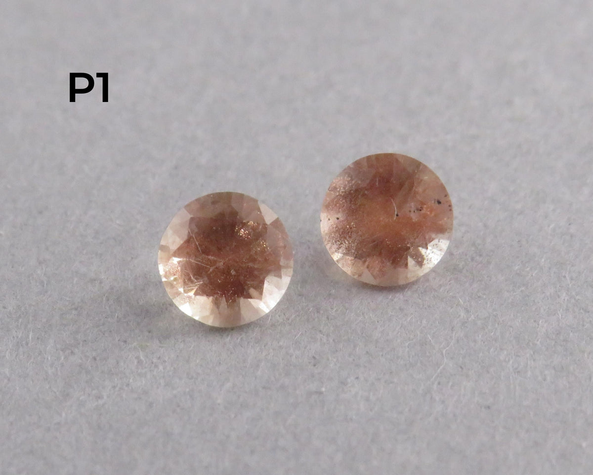 4.5mm Peach Oregon Sunstone Faceted Pair with Schiller, Sold per Pair OSF253 - - GemEnthusiast