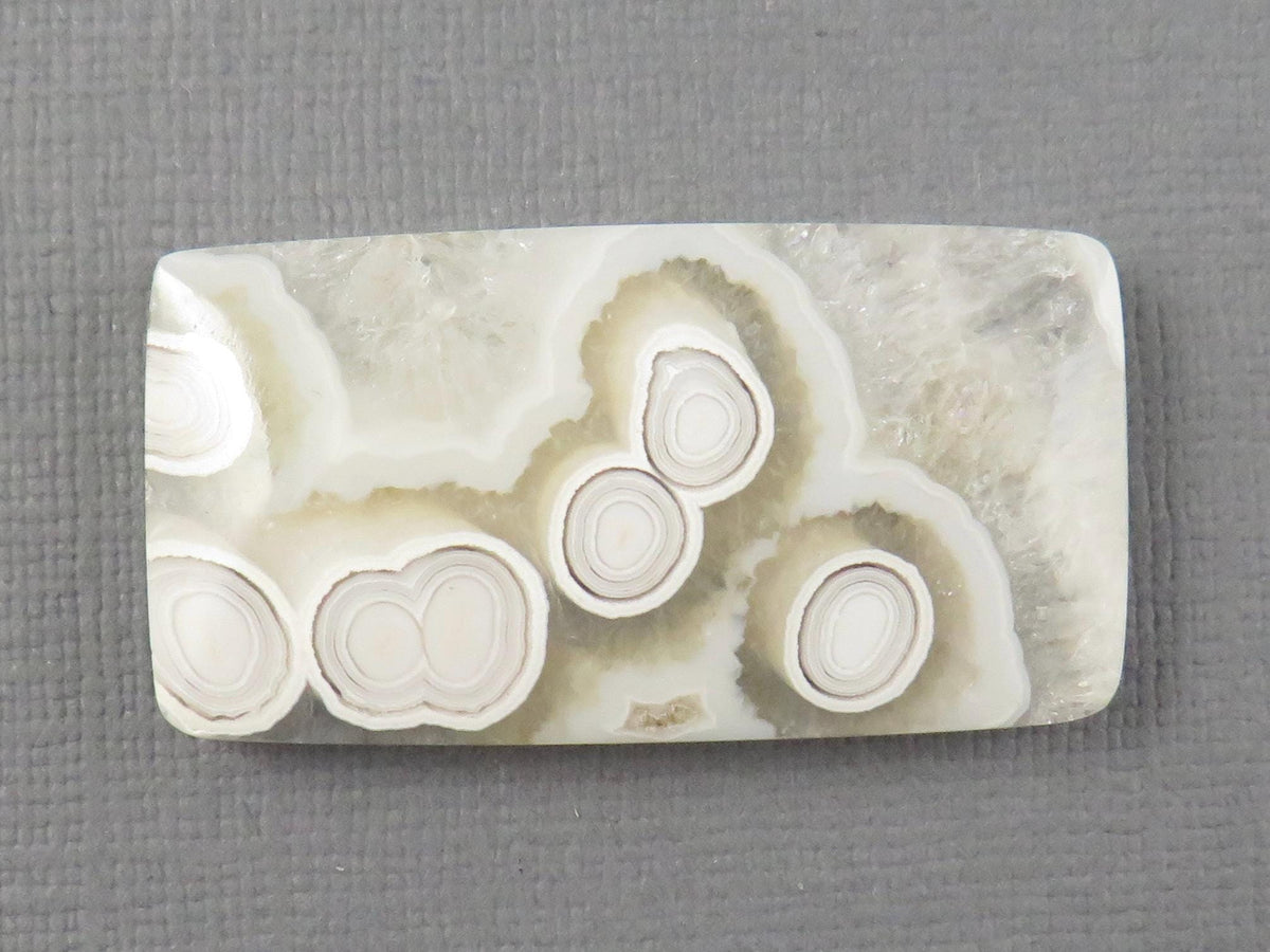 White Orbicular Agate Rectangle Cabochon, Indonesia, 38x20mm (OA125) - - GemEnthusiast