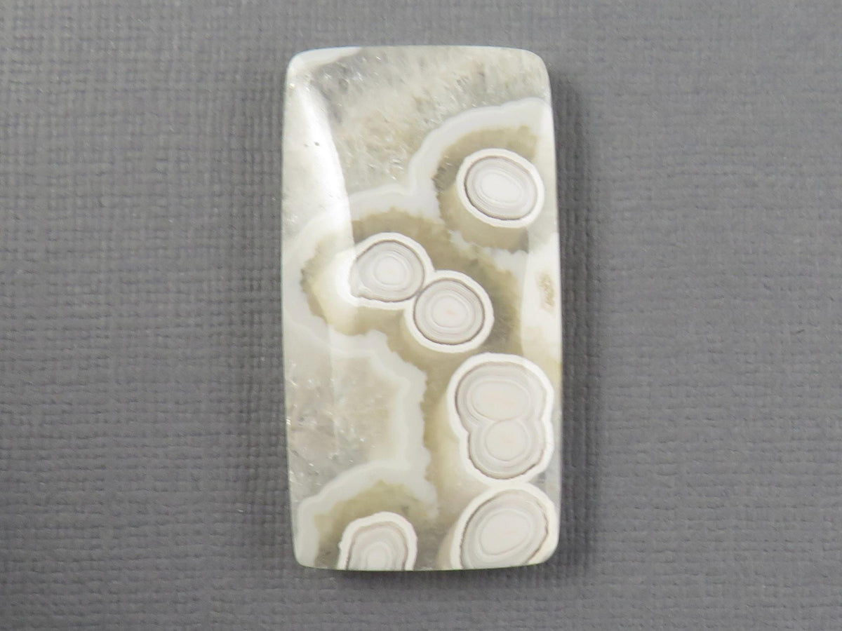 White Orbicular Agate Rectangle Cabochon, Indonesia, 38x20mm (OA125) - - GemEnthusiast