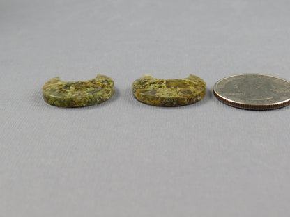 Green and Yellow Moss Agate Moon Cabochons, Carved Matched Pair, Indonesia | AG349 - - GemEnthusiast