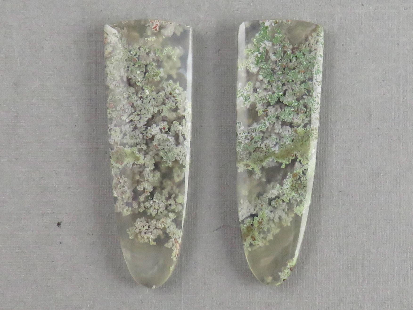 Indonesian Moss Agate Pair | Natural Loose Chalcedony Gemstone | 35x12x4 | AG343 - Gem Enthusiast