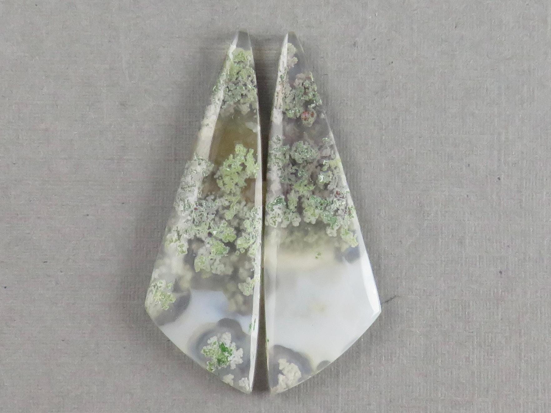 Indonesian Moss Agate Pair | Natural Loose Chalcedony Gemstone | 36x11x3 | AG342 - Gem Enthusiast