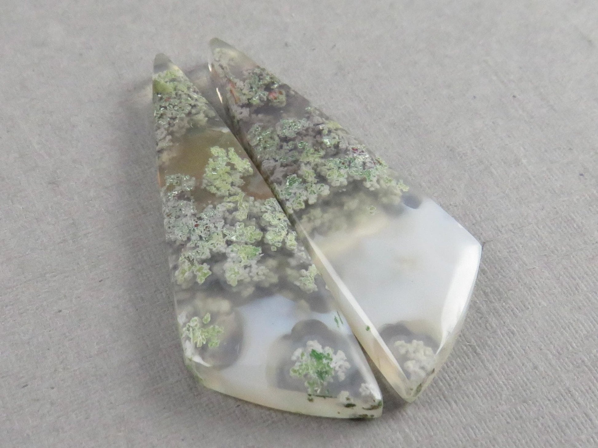 Indonesian Moss Agate Pair | Natural Loose Chalcedony Gemstone | 36x11x3 | AG342 - Gem Enthusiast