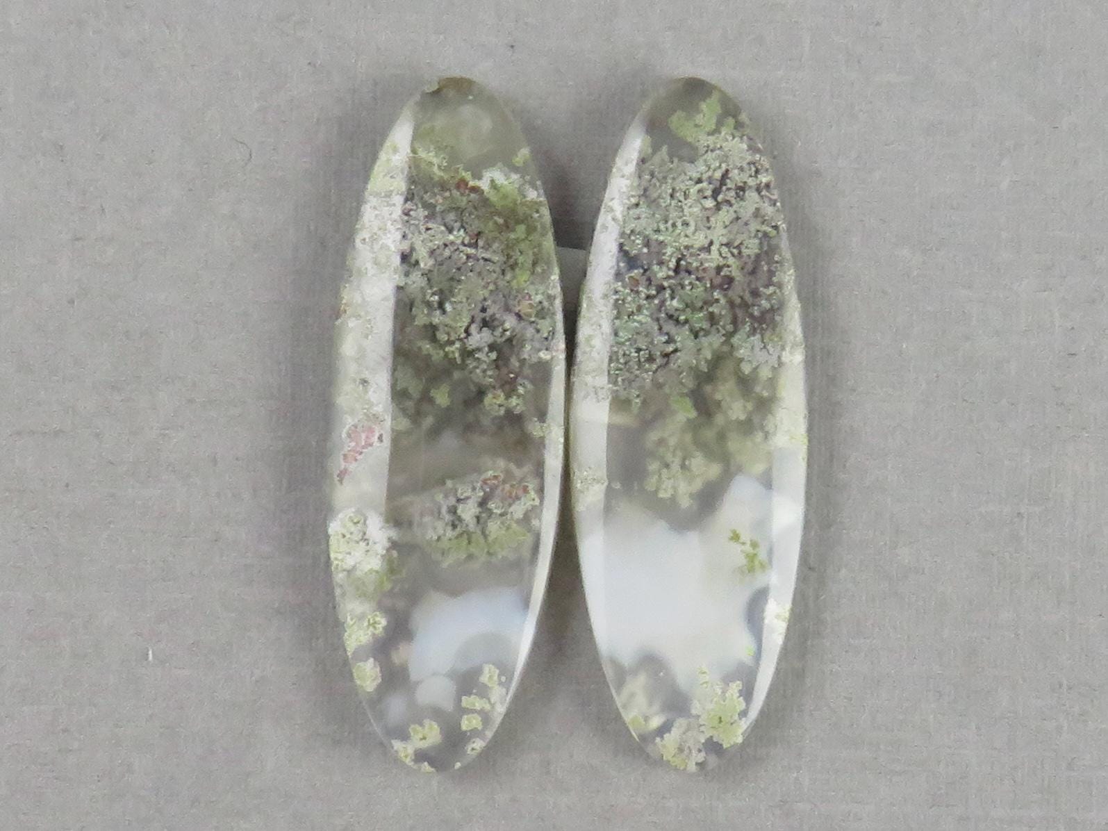 Indonesian Moss Agate Pair | Oval Natural Loose Chalcedony Gemstone | 36x12x4 | AG340 - Gem Enthusiast