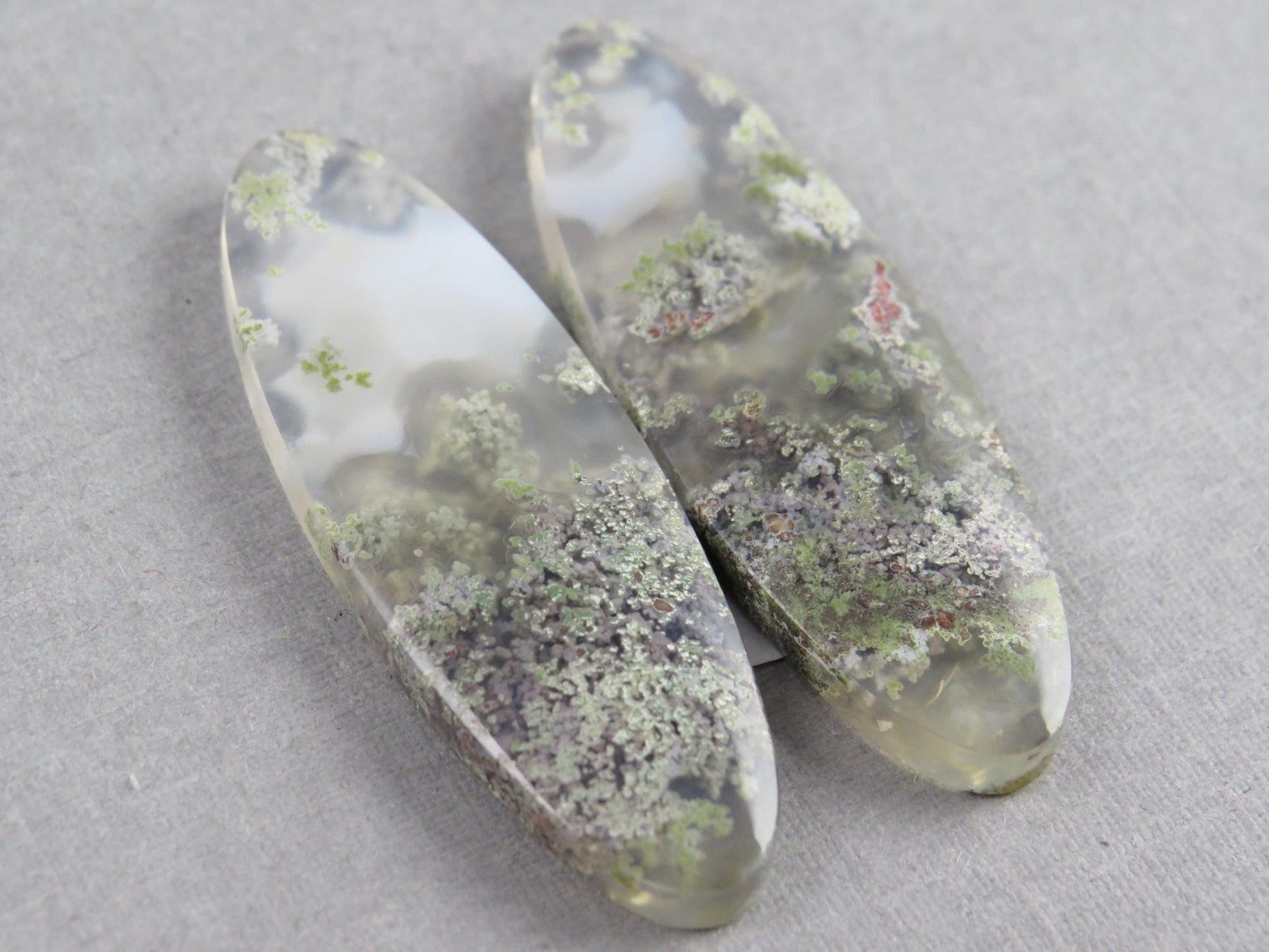 Indonesian Moss Agate Pair | Oval Natural Loose Chalcedony Gemstone | 36x12x4 | AG340 - Gem Enthusiast