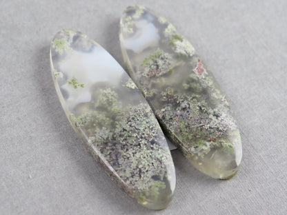 Indonesian Moss Agate Pair | Oval Natural Loose Chalcedony Gemstone | 36x12x4 | AG340 - Gem Enthusiast