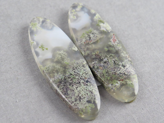 Indonesian Moss Agate Pair | Oval Natural Loose Chalcedony Gemstone | 36x12x4 | AG340 - Gem Enthusiast