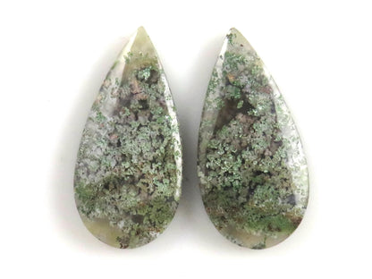 Indonesian Moss Agate Pair | Pear Natural Loose Chalcedony Gemstone | 26x13x4 | AG336 - Gem Enthusiast