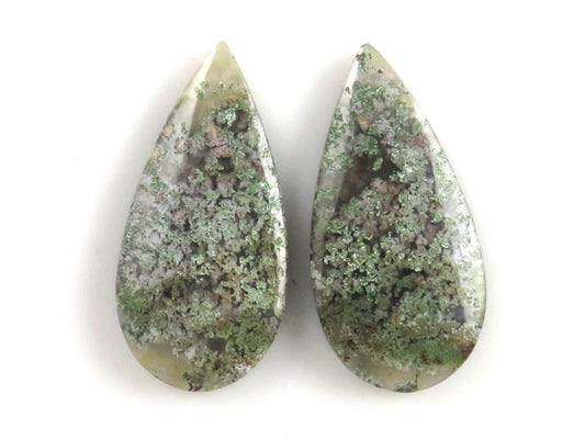 Indonesian Moss Agate Pair | Pear Natural Loose Chalcedony Gemstone | 26x13x4 | AG336 - Gem Enthusiast