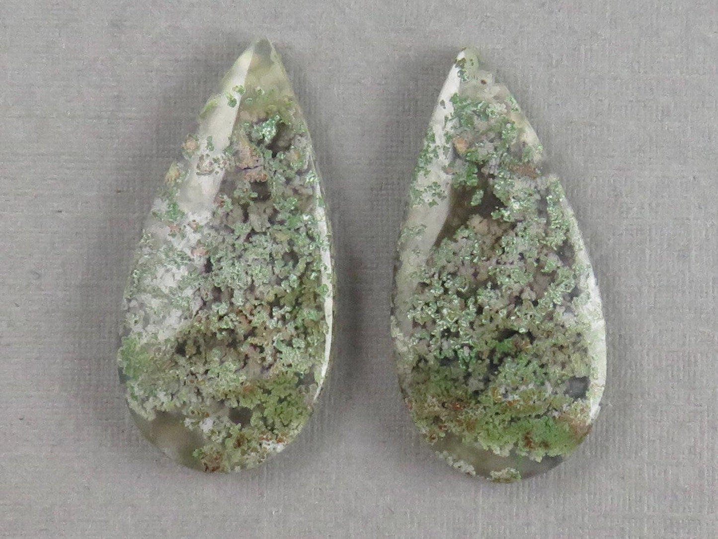 Indonesian Moss Agate Pair | Pear Natural Loose Chalcedony Gemstone | 26x13x4 | AG336 - Gem Enthusiast