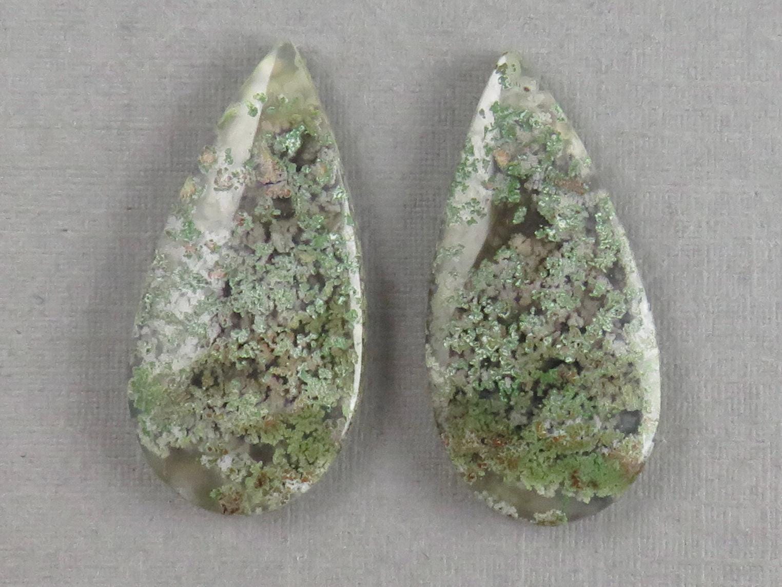 Indonesian Moss Agate Pair | Pear Natural Loose Chalcedony Gemstone | 26x13x4 | AG336 - Gem Enthusiast