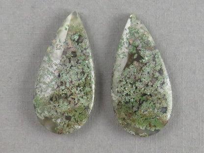 Indonesian Moss Agate Pair | Pear Natural Loose Chalcedony Gemstone | 26x13x4 | AG336 - Gem Enthusiast