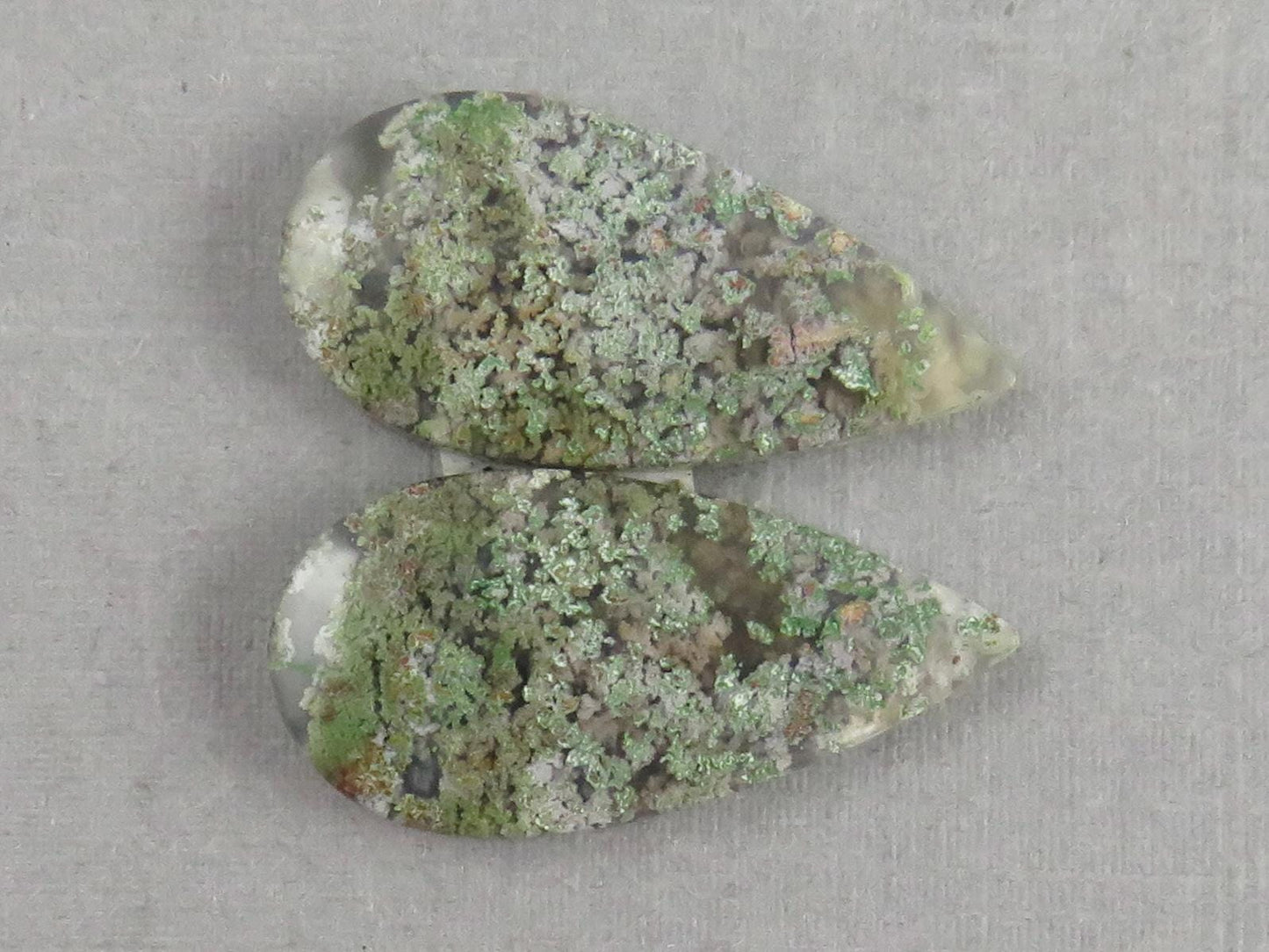 Indonesian Moss Agate Pair | Pear Natural Loose Chalcedony Gemstone | 26x13x4 | AG336 - Gem Enthusiast