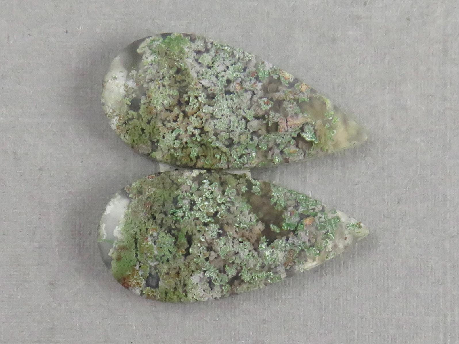 Indonesian Moss Agate Pair | Pear Natural Loose Chalcedony Gemstone | 26x13x4 | AG336 - Gem Enthusiast