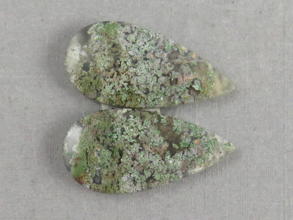 Indonesian Moss Agate Pair | Pear Natural Loose Chalcedony Gemstone | 26x13x4 | AG336 - Gem Enthusiast