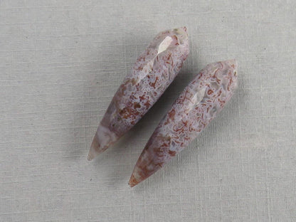 Lavender Moss Agate Drops: Pair of Matched Beads B109 - Gem Enthusiast