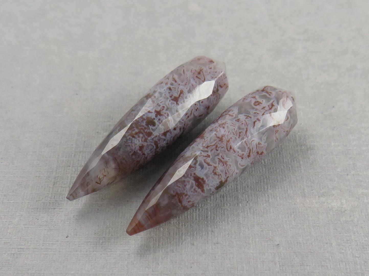 Lavender Moss Agate Drops: Pair of Matched Beads B109 - Gem Enthusiast