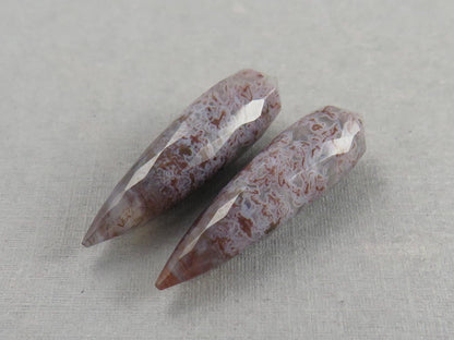 Lavender Moss Agate Drops: Pair of Matched Beads B109 - Gem Enthusiast