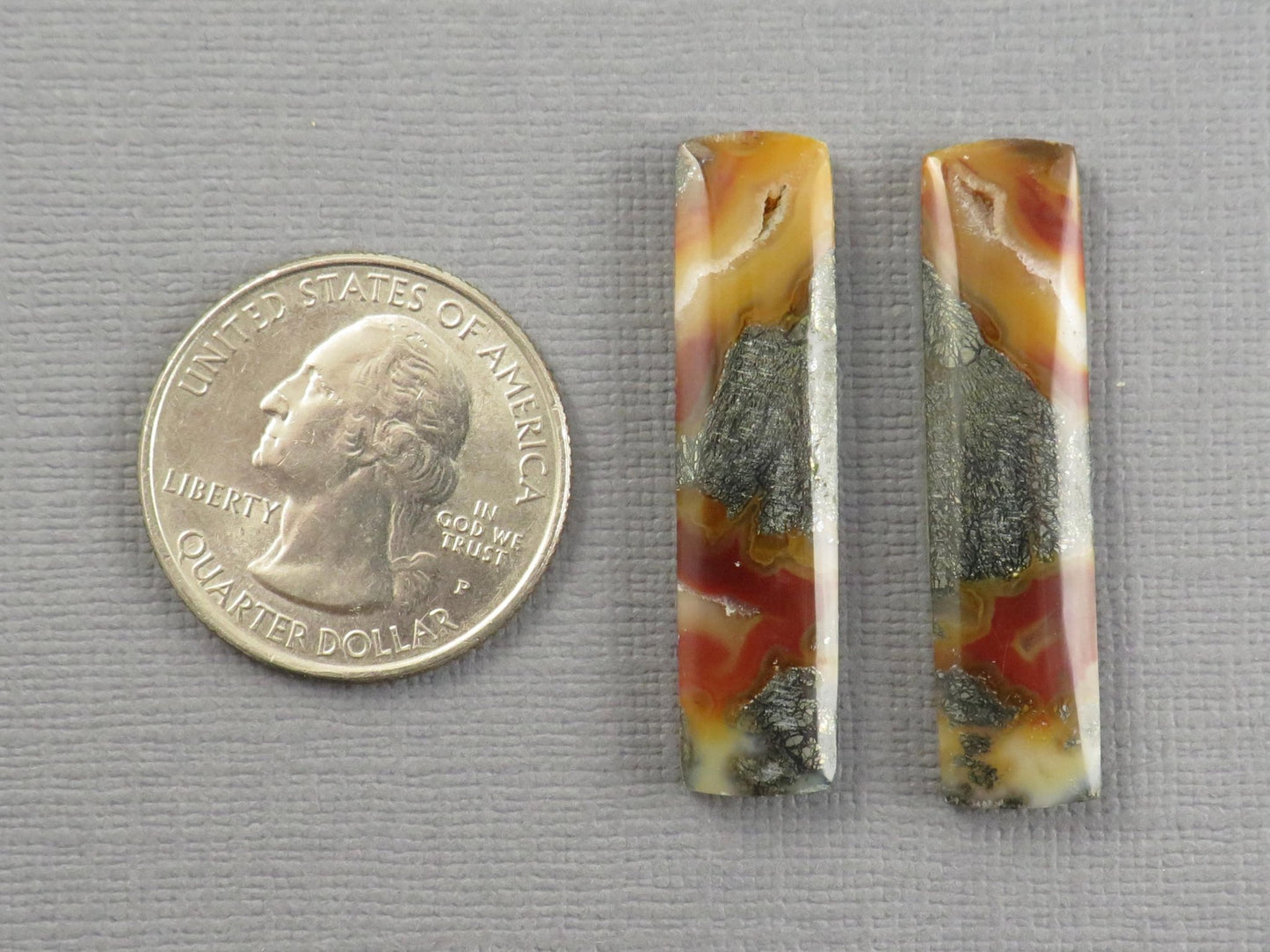 Marcasite in Quartz Cabochon Pair | Natural Gemstone | 36x9x4 | QU521 - Gem Enthusiast