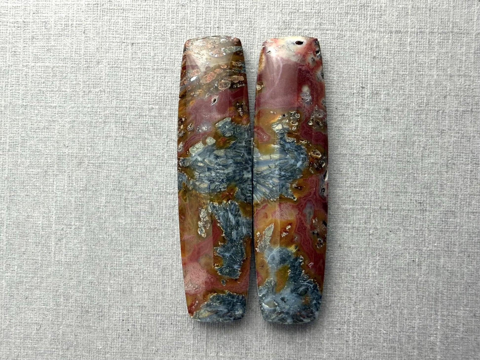 Marcasite in Quartz Cabochon Pair | Natural Gemstone | 39x10x4 | QU522 - Gem Enthusiast