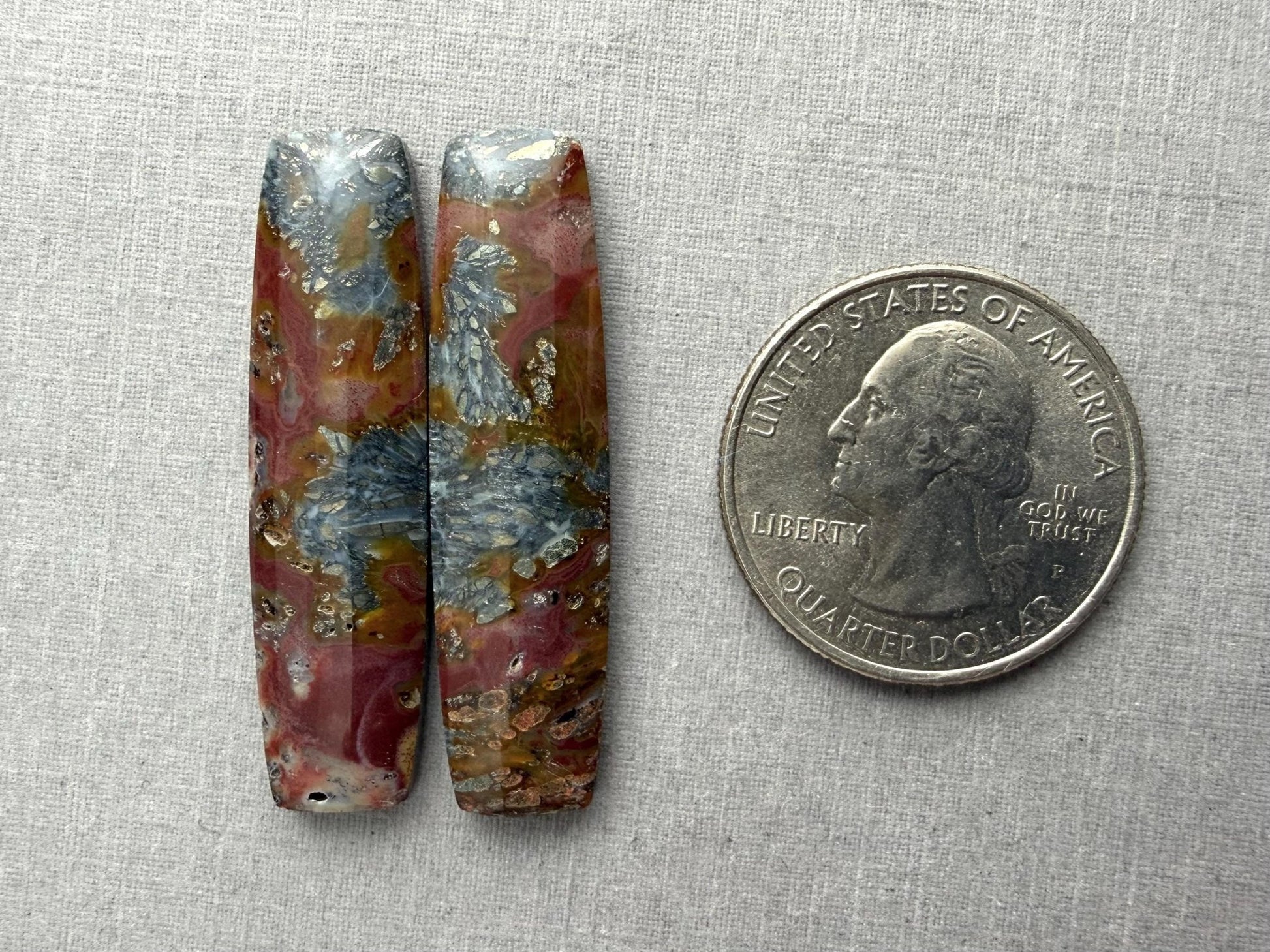 Marcasite in Quartz Cabochon Pair | Natural Gemstone | 39x10x4 | QU522 - Gem Enthusiast