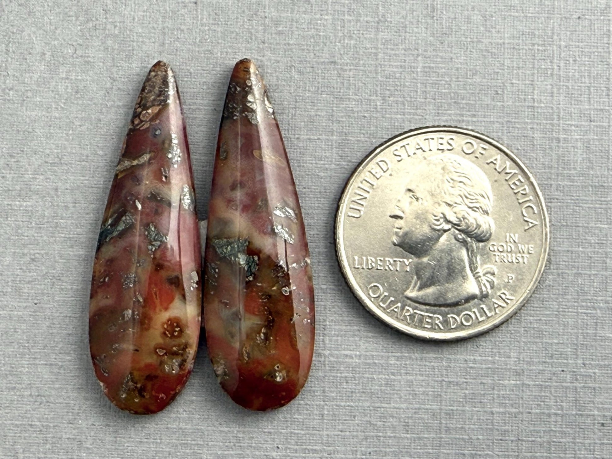 Marcasite in Quartz Cabochon Pair | Natural Gemstone | 39x13x5 | QU525 - Gem Enthusiast