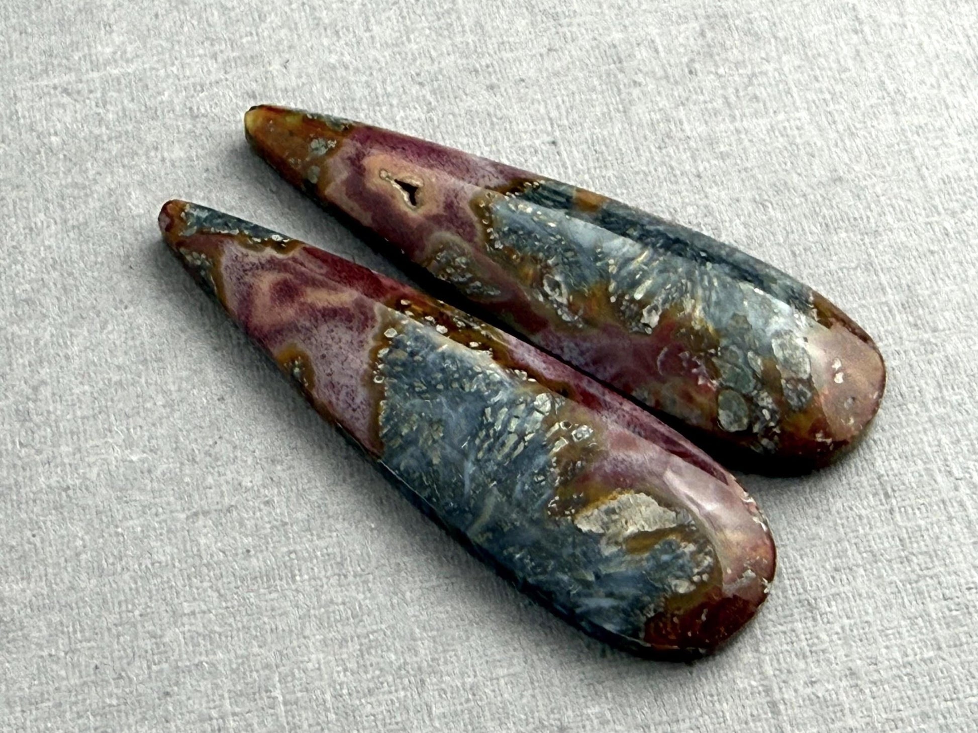 Marcasite in Quartz Cabochon Pair | Natural Gemstone | 40x12x4 | QU523 - Gem Enthusiast