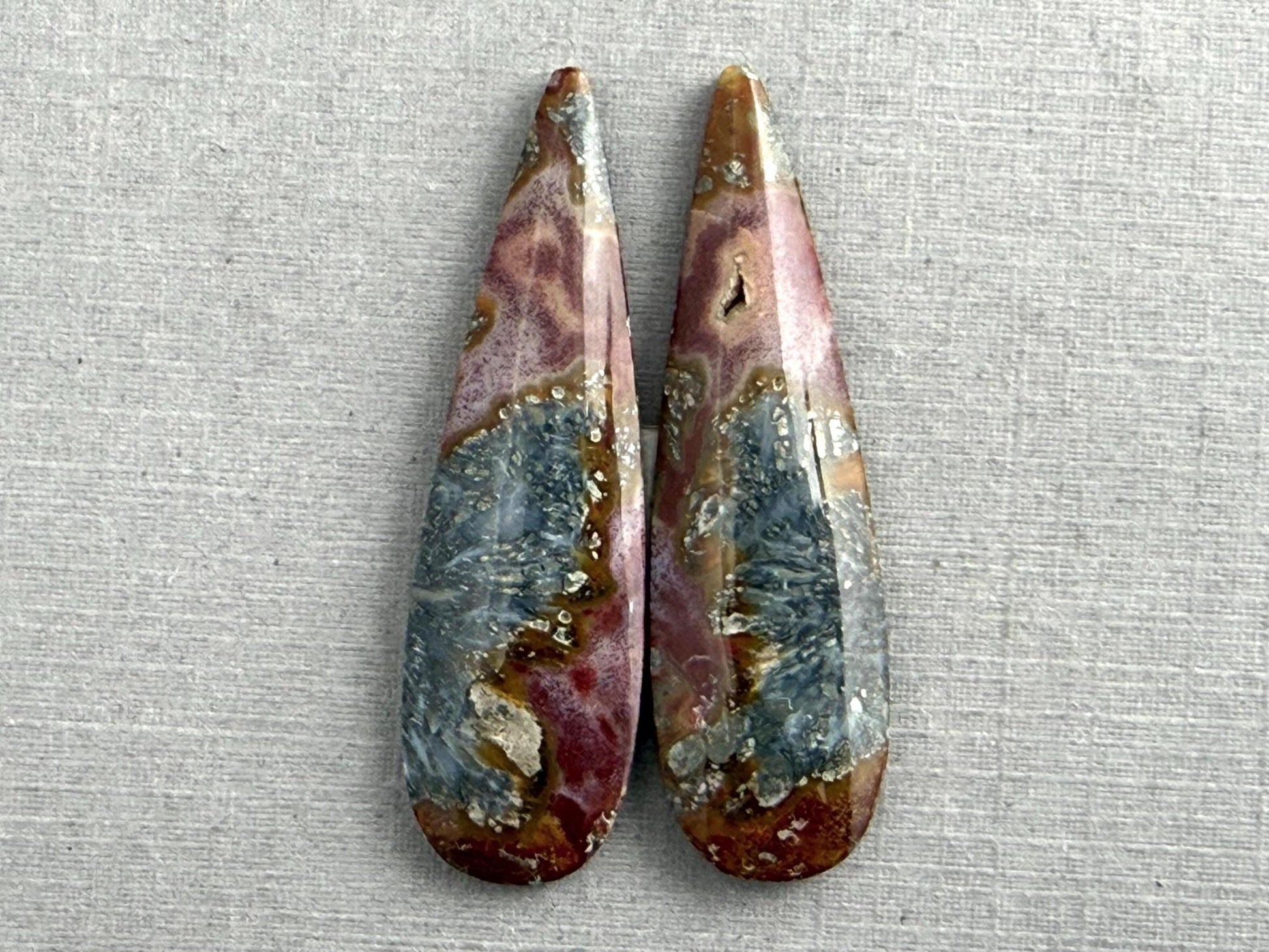 Marcasite in Quartz Cabochon Pair | Natural Gemstone | 40x12x4 | QU523 - Gem Enthusiast
