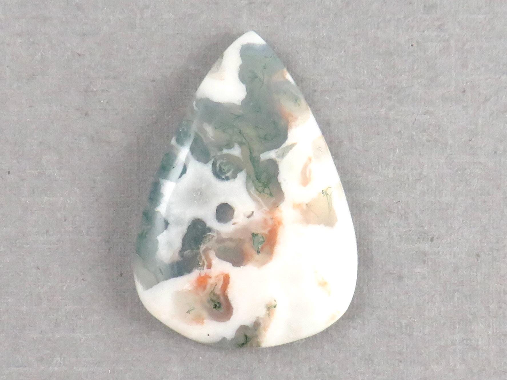 Moss Agate | 29x20x5 mm | Natural Pear Cabochon Gemstone | AG330 - Gem Enthusiast