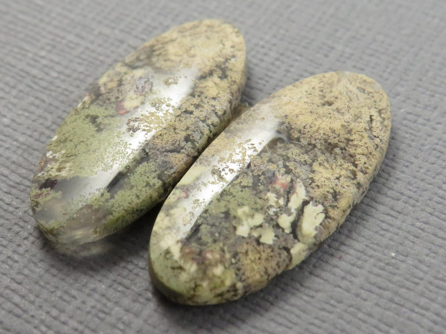 Moss Agate Oval Gemstones | 26mm x 12mm, 12.3 ct | Per Pair | Indonesia | AG346 - Gem Enthusiast