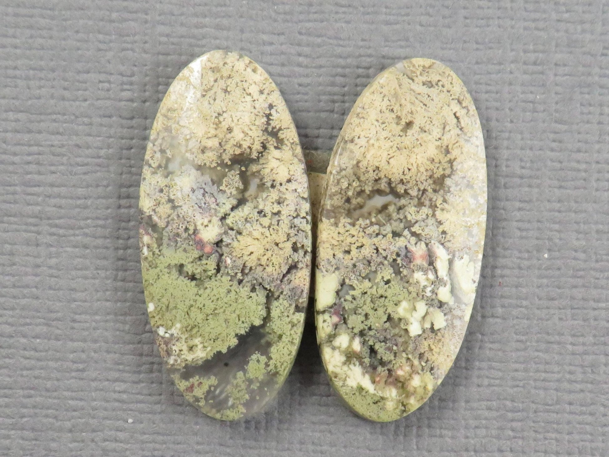 Moss Agate Oval Gemstones | 26mm x 12mm, 12.3 ct | Per Pair | Indonesia | AG346 - Gem Enthusiast