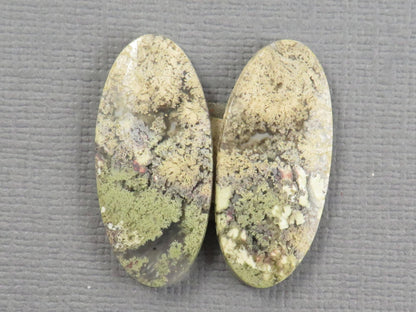Moss Agate Oval Gemstones | 26mm x 12mm, 12.3 ct | Per Pair | Indonesia | AG346 - Gem Enthusiast