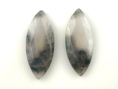 Moss Agate Rose Cut Pair | Marquise Natural Loose Gemstone | AG204 - Gem Enthusiast