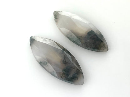 Moss Agate Rose Cut Pair | Marquise Natural Loose Gemstone | AG204 - Gem Enthusiast