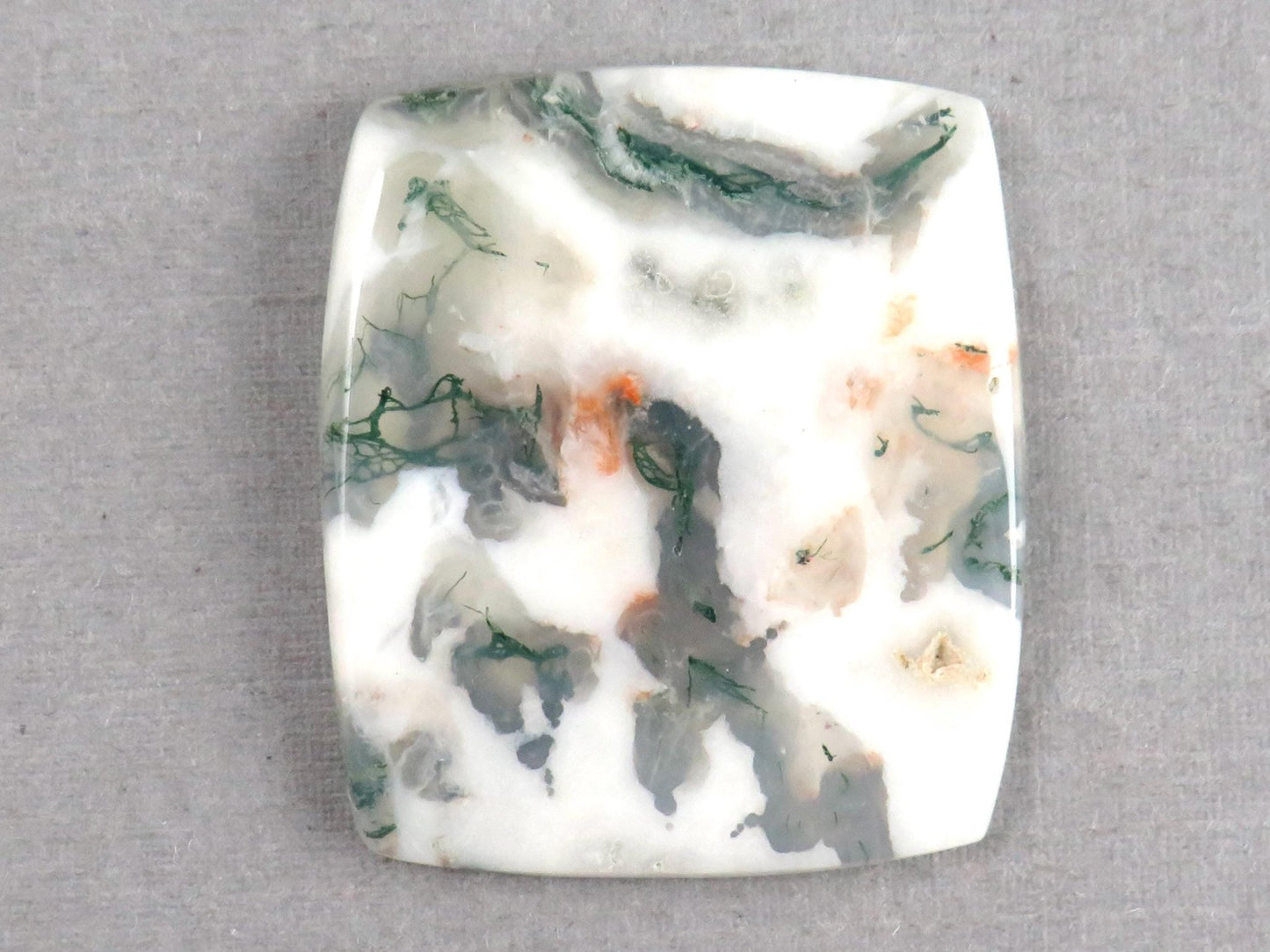 Moss Agate | White, Green & Orange Dendritic Cabochon | 30x26 Rectangle | AG327 - Gem Enthusiast