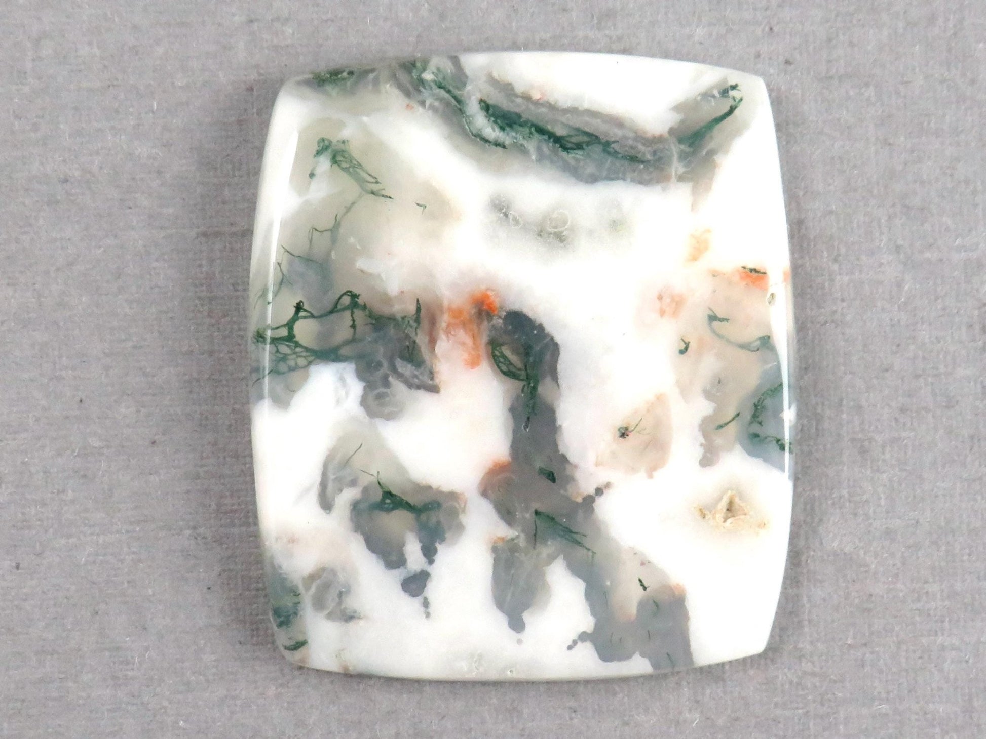 Moss Agate | White, Green & Orange Dendritic Cabochon | 30x26 Rectangle | AG327 - Gem Enthusiast