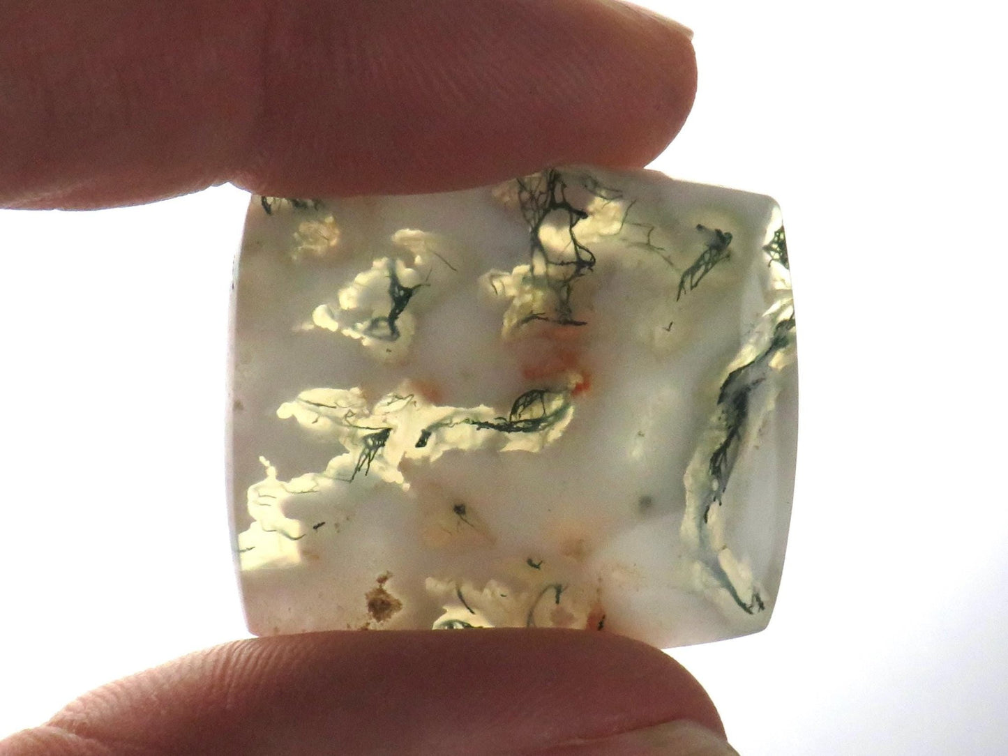 Moss Agate | White, Green & Orange Dendritic Cabochon | 30x26 Rectangle | AG327 - Gem Enthusiast