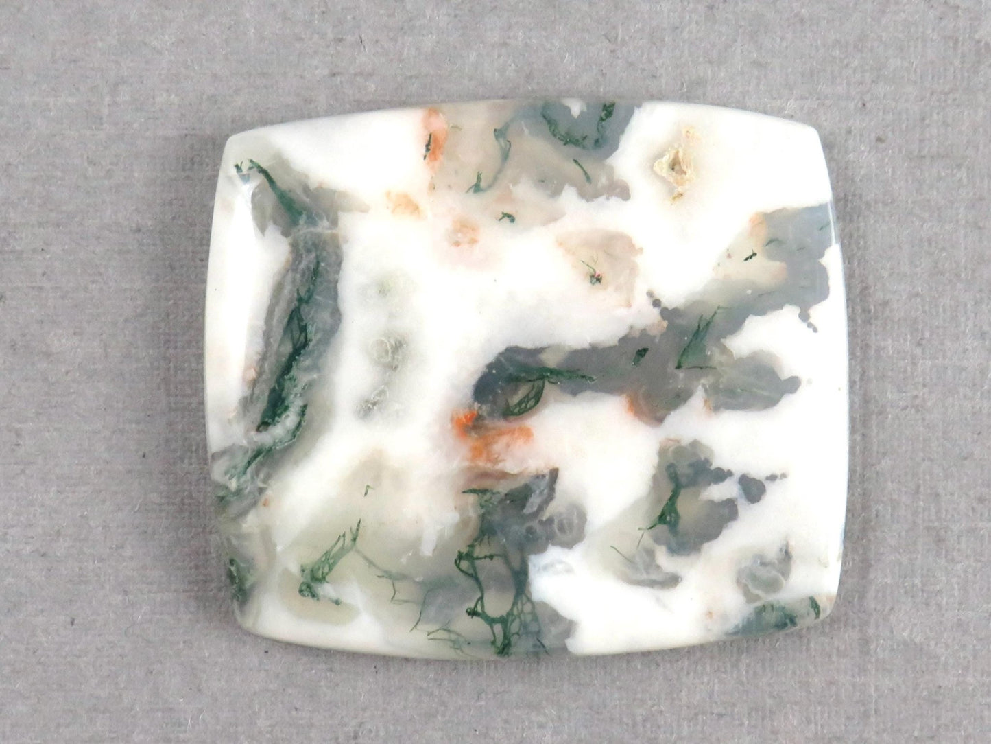 Moss Agate | White, Green & Orange Dendritic Cabochon | 30x26 Rectangle | AG327 - Gem Enthusiast